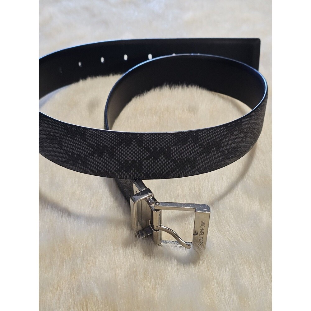Michael Kors Men’s Reversible Dress Belt Black/Gray MK Logo Silver Buckle Sz 29
